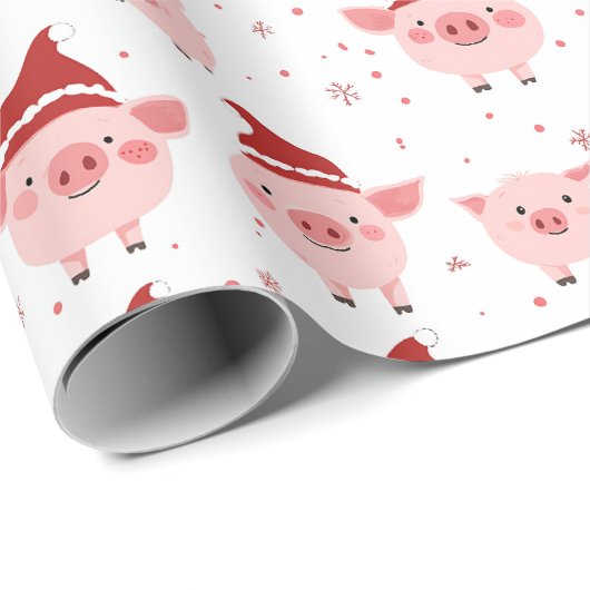 クリスマスピグサンタおもしろいピンクホワイトとレッド ラッピングペーパー (ロールコーナー)