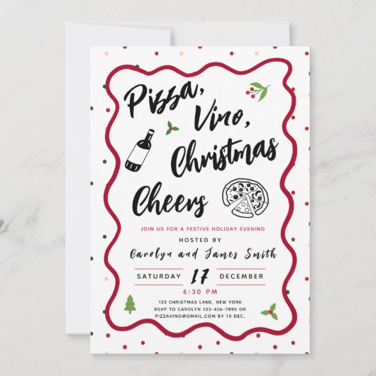 クリスマスピザとワインのパーティー 招待状 (正面)