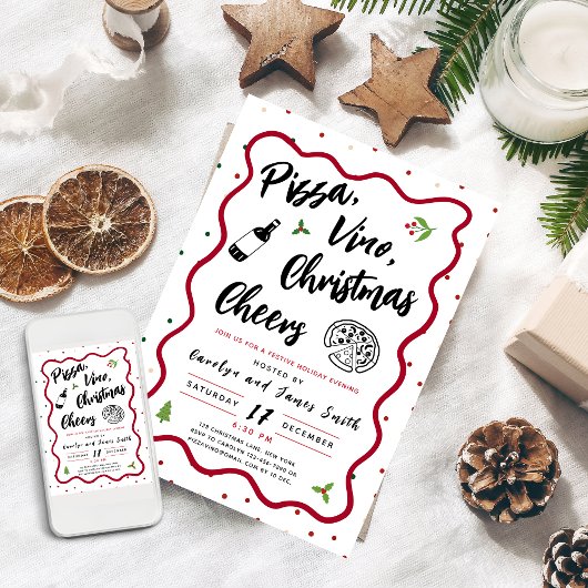 クリスマスピザとワインのパーティー 招待状