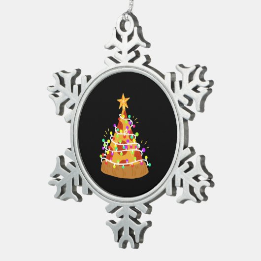 クリスマスピザのクリスマスライト スノーフレークピューターオーナメント (右)