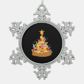 クリスマスピザのクリスマスライト スノーフレークピューターオーナメント (正面)