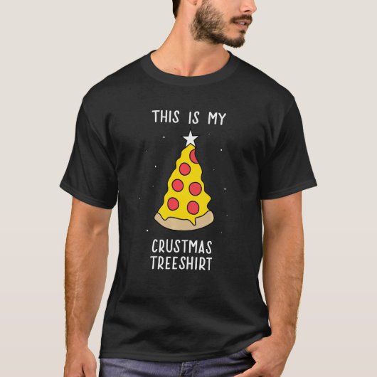 クリスマスピザスライスおもしろいツリー Tシャツ (正面)