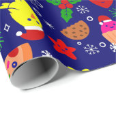 クリスマスピザチックバードアボカドブルー ラッピングペーパー (ロールコーナー)