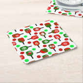 クリスマスピックボールレッドグリーンパドルボールX-Mas スクエアペーパーコースター (アングル)