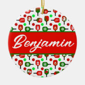 クリスマスピックボールレッドグリーンパドルボールX-Mas セラミックオーナメント (正面)