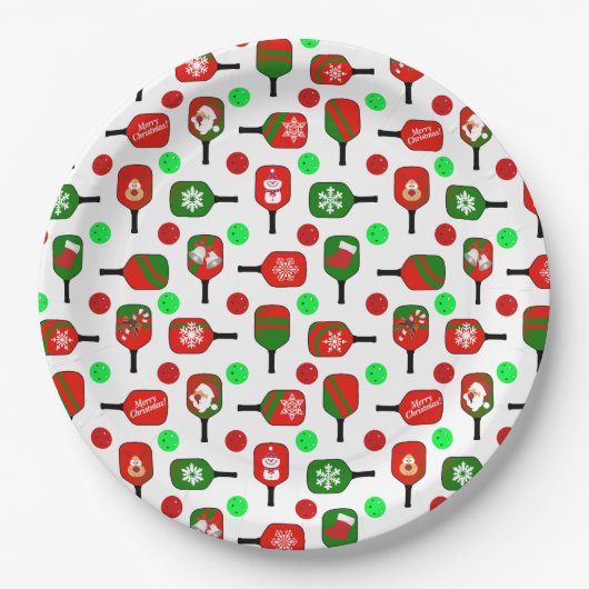 クリスマスピックボールレッドグリーンパドルボールX-Mas ペーパープレート (正面)