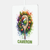 クリスマスピックボール名前をカスタムする メタルオーナメント (正面左)