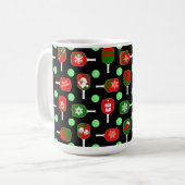 クリスマスピックボール赤い緑のパドルボール黒 コーヒーマグカップ (正面左)