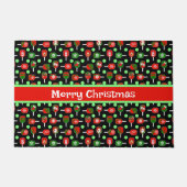 クリスマスピックボール赤い緑のパドルボール黒 ドアマット (正面)