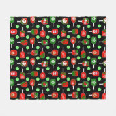 クリスマスピックボール赤い緑のパドルボール黒 フリースブランケット (正面(横))