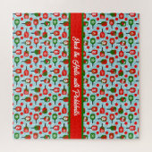 クリスマスピックボール赤グリーンブルーの雪片 ジグソーパズル (横)