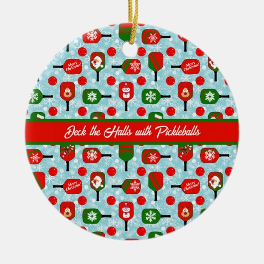 クリスマスピックボール赤グリーンブルーの雪片 セラミックオーナメント (正面)