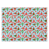 クリスマスピックボール赤グリーンブルーの雪片 テーブルクロス (正面(横))