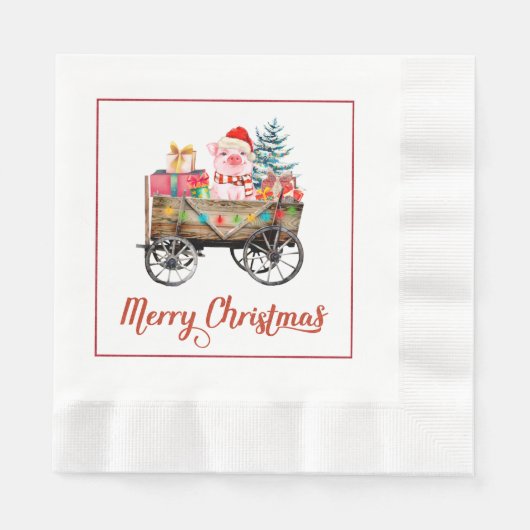 クリスマスピッグペーパーナプキン 縁ありランチョンナプキン (正面)
