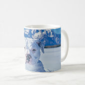クリスマスピットブルドッグ雪だるま コーヒーマグカップ (正面右)