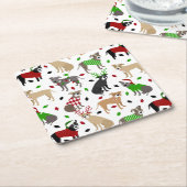 クリスマスピットブルドッグ スクエアペーパーコースター (アングル)