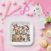 クリスマスピットブルドッグ ペーパープレート (パーティー)