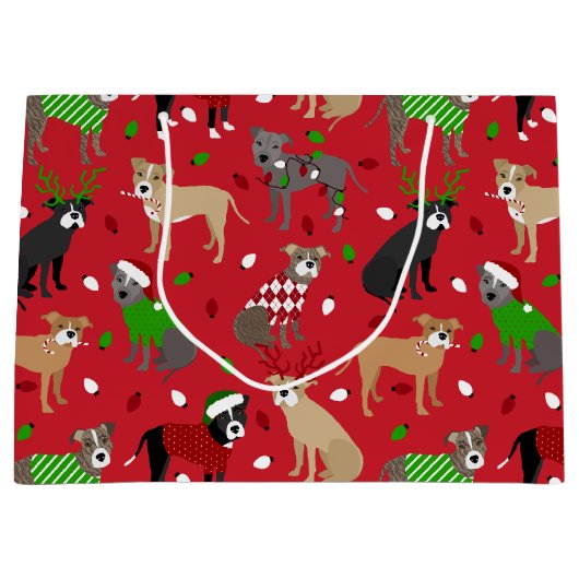 クリスマスピットブルドッグ ラージペーパーバッグ (正面)