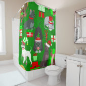 クリスマスピットブル子犬 シャワーカーテン (インサイチュ)