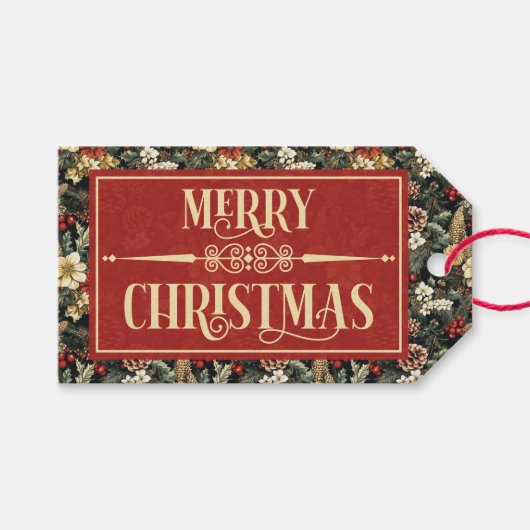 クリスマスピネの伝統的なフラワーホリデー ギフトタグ (正面(横))
