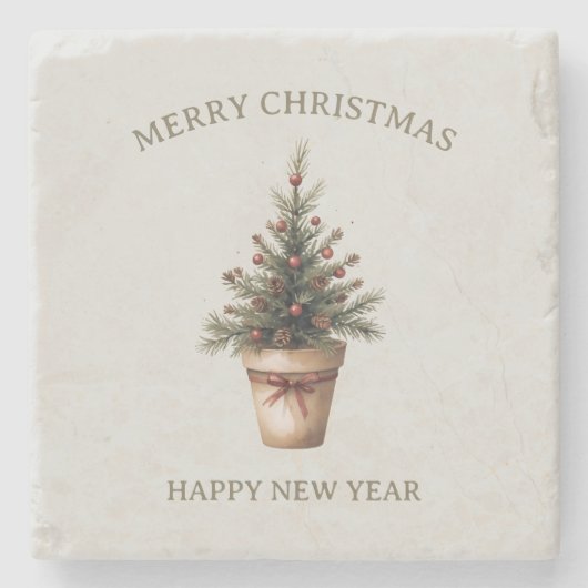 クリスマスピネコーンツリー素朴な休日カスタム ストーンコースター (正面)