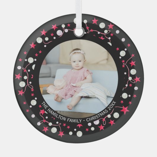 クリスマスピパーソナライズされたンクリース写真 ガラスオーナメント (正面)