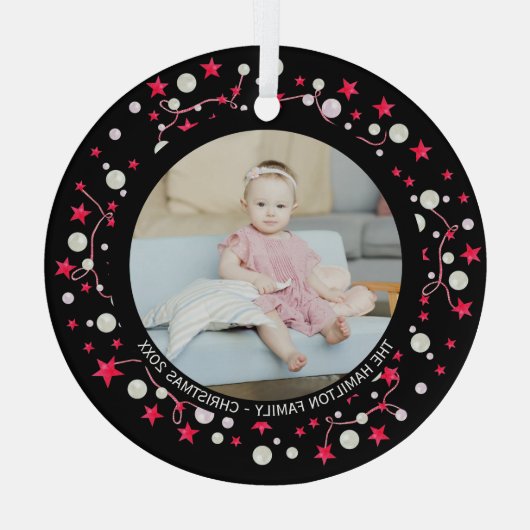 クリスマスピパーソナライズされたンクリース写真 ガラスオーナメント (裏面)