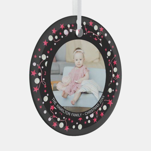 クリスマスピパーソナライズされたンクリース写真 ガラスオーナメント (正面右)
