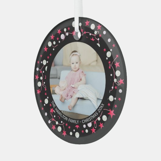 クリスマスピパーソナライズされたンクリース写真 ガラスオーナメント (正面左)