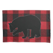 クリスマスピローケース赤い格子縞ブラックベア 枕カバー (正面左)