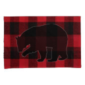 クリスマスピローケース赤い格子縞ブラックベア 枕カバー (正面右)