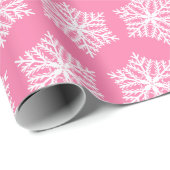 クリスマスピンクと白の雪片パターン ラッピングペーパー (ロールコーナー)
