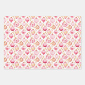 クリスマスピンクと金ゴールドオーナメント ラッピングペーパーシート (正面3)