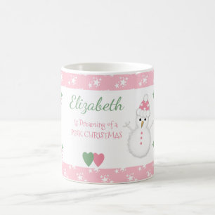 クリスマスピンクと雪だるま コーヒーマグカップ