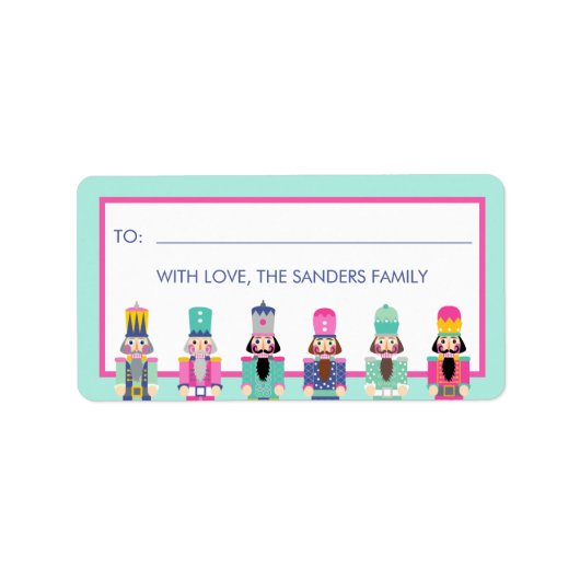 クリスマスピンクのくるみ割りギフトシール ラベル (正面)