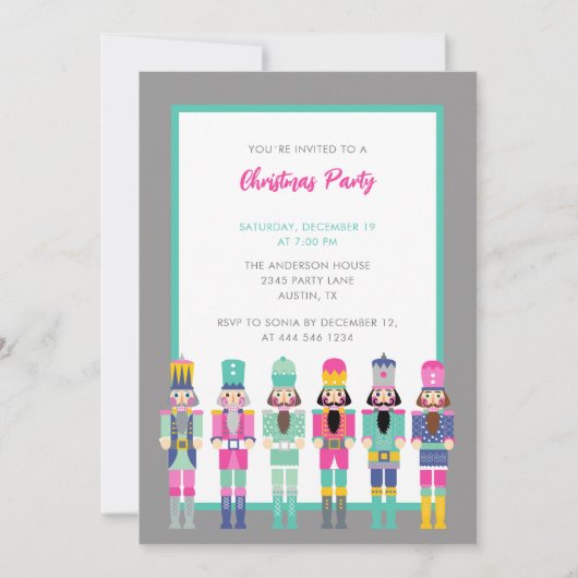 クリスマスピンクのくるみ割り招待状 招待状 (正面)