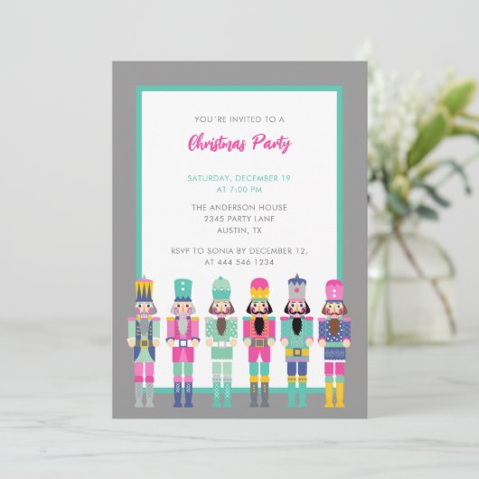 クリスマスピンクのくるみ割り招待状 招待状 (スタンド正面)