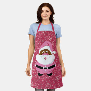 クリスマスピンクのアフリカ系アメリカ人サンタクロース エプロン
