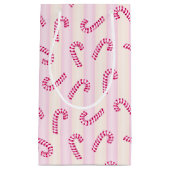 クリスマスピンクのキャンディカネパターン スモールペーパーバッグ (正面)