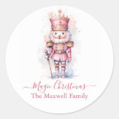 クリスマスピンクのナツクラッカーの水色名 ラウンドシール (正面)