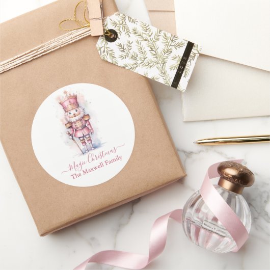 クリスマスピンクのナツクラッカーの水色名 ラウンドシール (ギフト)