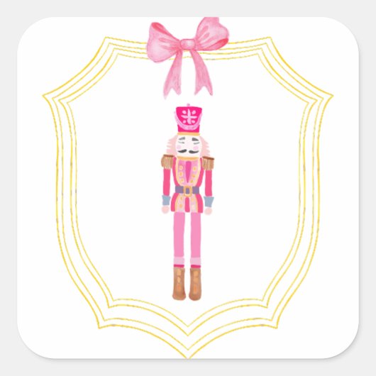クリスマスピンクのナツクラッカーシール スクエアシール (正面)
