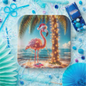 クリスマスピンクのフラミンゴが絡み合った光 ペーパープレート (パーティー)