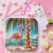 クリスマスピンクのフラミンゴが絡み合った光 ペーパープレート (パーティー)