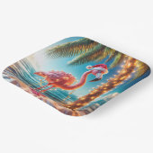 クリスマスピンクのフラミンゴが絡み合った光 ペーパープレート (傾斜あり)