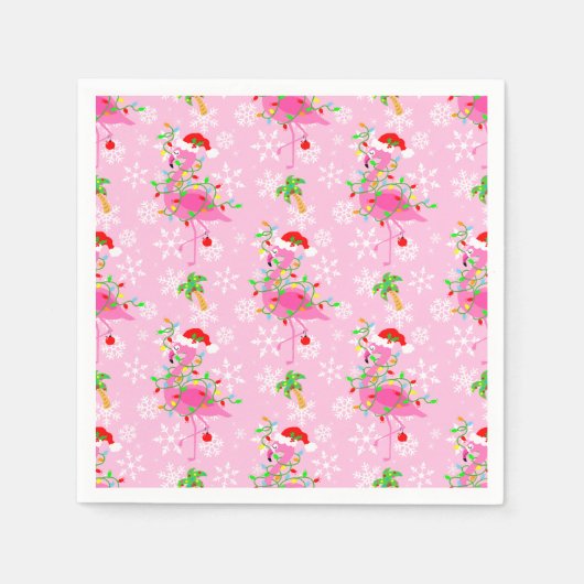 クリスマスピンクのフラミンゴパターン スタンダードカクテルナプキン (正面)