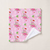 クリスマスピンクのフラミンゴパターン バスタオルセット (ウォッシュタオル)