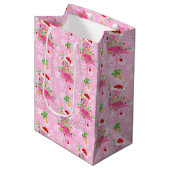 クリスマスピンクのフラミンゴパターン ミディアムペーパーバッグ (正面アングル)