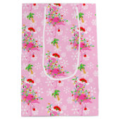 クリスマスピンクのフラミンゴパターン ミディアムペーパーバッグ (裏面)