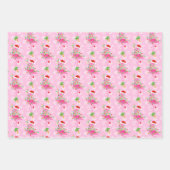 クリスマスピンクのフラミンゴパターン ラッピングペーパーシート (正面3)